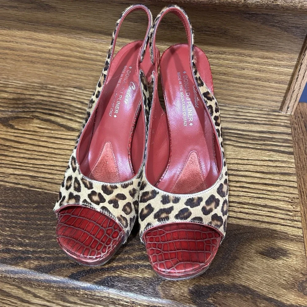 Donald J Pliner Couture 8 Canna Leopard Calf Hair Red Croc Leather 4